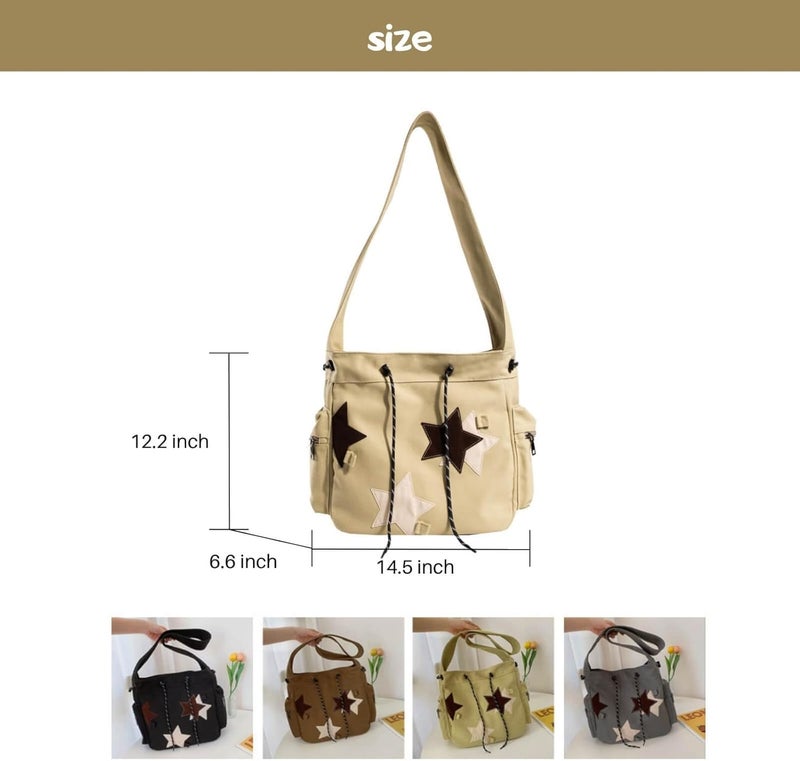 KANGDAWEI Y2K Star Canvas Messenger Bag, Cute Tote Bags Aesthetic, Small Shoulder Travel Crossbody Bags For Women - Image 2